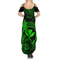 Hawaii Summer Maxi Dress Shaka Tattoo Mix Polynesian Plumeria Green Version LT14 - Polynesian Pride