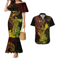 Hawaii Couples Matching Mermaid Dress and Hawaiian Shirt Hammerhead Shark Tattoo Mix Polynesian Plumeria Reggae Version LT14 Reggae - Polynesian Pride