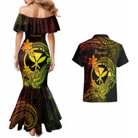 Hawaii Couples Matching Mermaid Dress and Hawaiian Shirt Hammerhead Shark Tattoo Mix Polynesian Plumeria Reggae Version LT14 - Polynesian Pride