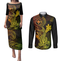 Hawaii Couples Matching Puletasi Dress and Long Sleeve Button Shirts Hammerhead Shark Tattoo Mix Polynesian Plumeria Reggae Version LT14 Reggae - Polynesian Pride