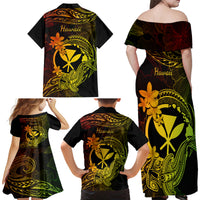 Hawaii Family Matching Off Shoulder Long Sleeve Dress and Hawaiian Shirt Hammerhead Shark Tattoo Mix Polynesian Plumeria Reggae Version LT14 - Polynesian Pride