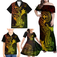 Hawaii Family Matching Off Shoulder Maxi Dress and Hawaiian Shirt Hammerhead Shark Tattoo Mix Polynesian Plumeria Reggae Version LT14 - Polynesian Pride