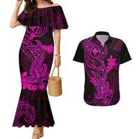 Hawaii Couples Matching Mermaid Dress and Hawaiian Shirt Hammerhead Shark Tattoo Mix Polynesian Plumeria Pink Version LT14 Pink - Polynesian Pride