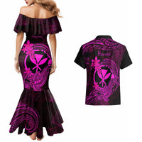 Hawaii Couples Matching Mermaid Dress and Hawaiian Shirt Hammerhead Shark Tattoo Mix Polynesian Plumeria Pink Version LT14 - Polynesian Pride
