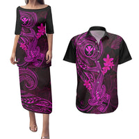 Hawaii Couples Matching Puletasi Dress and Hawaiian Shirt Hammerhead Shark Tattoo Mix Polynesian Plumeria Pink Version LT14 Pink - Polynesian Pride