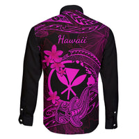 Hawaii Family Matching Long Sleeve Bodycon Dress and Hawaiian Shirt Hammerhead Shark Tattoo Mix Polynesian Plumeria Pink Version LT14 - Polynesian Pride