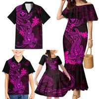 Hawaii Family Matching Mermaid Dress and Hawaiian Shirt Hammerhead Shark Tattoo Mix Polynesian Plumeria Pink Version LT14 - Polynesian Pride