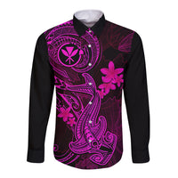 Hawaii Long Sleeve Button Shirt Hammerhead Shark Tattoo Mix Polynesian Plumeria Pink Version LT14 Unisex Pink - Polynesian Pride
