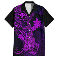 Hawaii Family Matching Off Shoulder Short Dress and Hawaiian Shirt Hammerhead Shark Tattoo Mix Polynesian Plumeria Purple Version LT14 Dad's Shirt - Short Sleeve Purple - Polynesian Pride