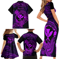 Hawaii Family Matching Short Sleeve Bodycon Dress and Hawaiian Shirt Hammerhead Shark Tattoo Mix Polynesian Plumeria Purple Version LT14 - Polynesian Pride