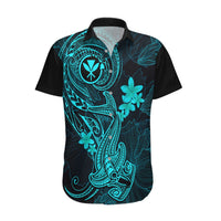 Hawaii Hawaiian Shirt Hammerhead Shark Tattoo Mix Polynesian Plumeria Turquoise Version LT14 Turquoise - Polynesian Pride