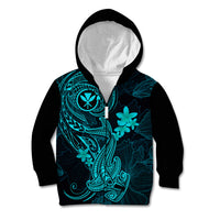 Hawaii Kid Hoodie Hammerhead Shark Tattoo Mix Polynesian Plumeria Turquoise Version LT14 - Polynesian Pride