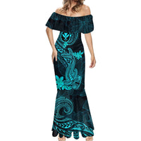 Hawaii Mermaid Dress Hammerhead Shark Tattoo Mix Polynesian Plumeria Turquoise Version LT14 - Polynesian Pride
