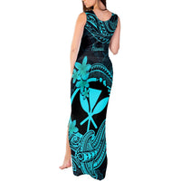 Hawaii Tank Maxi Dress Hammerhead Shark Tattoo Mix Polynesian Plumeria Turquoise Version LT14 - Polynesian Pride