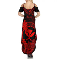 Hawaii Summer Maxi Dress Hammerhead Shark Tattoo Mix Polynesian Plumeria Red Version LT14 - Polynesian Pride