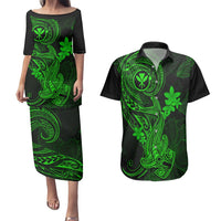 Hawaii Couples Matching Puletasi Dress and Hawaiian Shirt Hammerhead Shark Tattoo Mix Polynesian Plumeria Green Version LT14 Green - Polynesian Pride