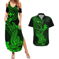 Hawaii Couples Matching Summer Maxi Dress and Hawaiian Shirt Hammerhead Shark Tattoo Mix Polynesian Plumeria Green Version LT14 Green - Polynesian Pride