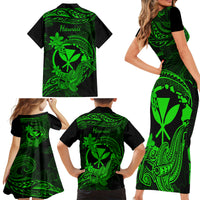 Hawaii Family Matching Short Sleeve Bodycon Dress and Hawaiian Shirt Hammerhead Shark Tattoo Mix Polynesian Plumeria Green Version LT14 - Polynesian Pride