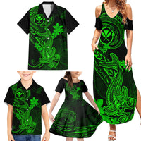 Hawaii Family Matching Summer Maxi Dress and Hawaiian Shirt Hammerhead Shark Tattoo Mix Polynesian Plumeria Green Version LT14 - Polynesian Pride