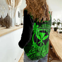 hawaii-women-casual-shirt-hammerhead-shark-tattoo-mix-polynesian-plumeria-green-version