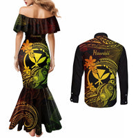 Hawaii Couples Matching Mermaid Dress and Long Sleeve Button Shirts Turtle Mix Polynesian Plumeria Reggae Version LT14 - Polynesian Pride