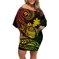 Hawaii Off Shoulder Short Dress Turtle Mix Polynesian Plumeria Reggae Version LT14 Women Reggae - Polynesian Pride