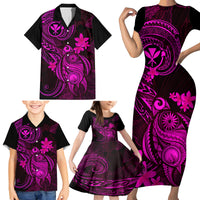 Hawaii Family Matching Short Sleeve Bodycon Dress and Hawaiian Shirt Turtle Mix Polynesian Plumeria Pink Version LT14 - Polynesian Pride