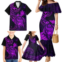 Hawaii Family Matching Mermaid Dress and Hawaiian Shirt Turtle Mix Polynesian Plumeria Purple Version LT14 - Polynesian Pride