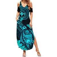 Hawaii Summer Maxi Dress Turtle Mix Polynesian Plumeria Turquoise Version LT14 Women Turquoise - Polynesian Pride