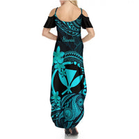 Hawaii Summer Maxi Dress Turtle Mix Polynesian Plumeria Turquoise Version LT14 - Polynesian Pride