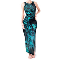 Hawaii Tank Maxi Dress Turtle Mix Polynesian Plumeria Turquoise Version LT14 Women Turquoise - Polynesian Pride