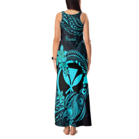 Hawaii Tank Maxi Dress Turtle Mix Polynesian Plumeria Turquoise Version LT14 - Polynesian Pride