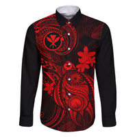 Hawaii Family Matching Puletasi Dress and Hawaiian Shirt Turtle Mix Polynesian Plumeria Red Version LT14 Dad's Shirt - Long Sleeve Red - Polynesian Pride