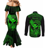 Hawaii Couples Matching Mermaid Dress and Long Sleeve Button Shirts Turtle Mix Polynesian Plumeria Green Version LT14 - Polynesian Pride