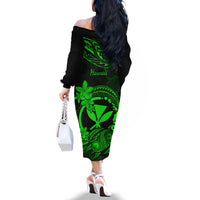 Hawaii Family Matching Off Shoulder Long Sleeve Dress and Hawaiian Shirt Turtle Mix Polynesian Plumeria Green Version LT14 - Polynesian Pride