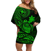 Hawaii Off Shoulder Short Dress Turtle Mix Polynesian Plumeria Green Version LT14 Women Green - Polynesian Pride