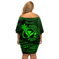 Hawaii Off Shoulder Short Dress Turtle Mix Polynesian Plumeria Green Version LT14 - Polynesian Pride