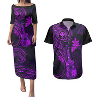 hawaii-couples-matching-puletasi-dress-and-hawaiian-shirt-ukulele-mix-polynesian-plumeria-purple-version