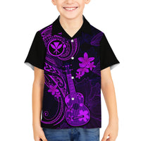 Hawaii Family Matching Long Sleeve Bodycon Dress and Hawaiian Shirt Ukulele Mix Polynesian Plumeria Purple Version LT14 Son's Shirt Purple - Polynesian Pride