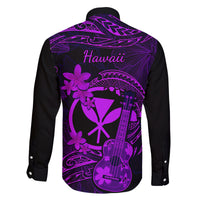 Hawaii Family Matching Off Shoulder Short Dress and Hawaiian Shirt Ukulele Mix Polynesian Plumeria Purple Version LT14 - Polynesian Pride