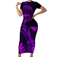 Hawaii Family Matching Short Sleeve Bodycon Dress and Hawaiian Shirt Ukulele Mix Polynesian Plumeria Purple Version LT14 Mom's Dress Purple - Polynesian Pride