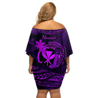 Hawaii Off Shoulder Short Dress Ukulele Mix Polynesian Plumeria Purple Version LT14 - Polynesian Pride