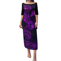 Hawaii Puletasi Ukulele Mix Polynesian Plumeria Purple Version LT14 Long Dress Purple - Polynesian Pride