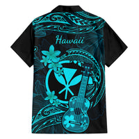 Hawaii Family Matching Short Sleeve Bodycon Dress and Hawaiian Shirt Ukulele Mix Polynesian Plumeria Turquoise Version LT14 - Polynesian Pride
