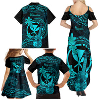 hawaii-family-matching-summer-maxi-dress-and-hawaiian-shirt-ukulele-mix-polynesian-plumeria-turquoise-version
