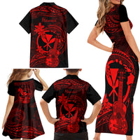 Hawaii Family Matching Short Sleeve Bodycon Dress and Hawaiian Shirt Ukulele Mix Polynesian Plumeria Red Version LT14 - Polynesian Pride