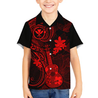 Hawaii Family Matching Short Sleeve Bodycon Dress and Hawaiian Shirt Ukulele Mix Polynesian Plumeria Red Version LT14 Son's Shirt Red - Polynesian Pride