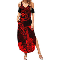 hawaii-family-matching-summer-maxi-dress-and-hawaiian-shirt-ukulele-mix-polynesian-plumeria-red-version
