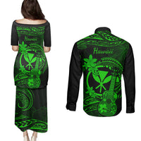 Hawaii Couples Matching Puletasi Dress and Long Sleeve Button Shirts Ukulele Mix Polynesian Plumeria Green Version LT14 - Polynesian Pride