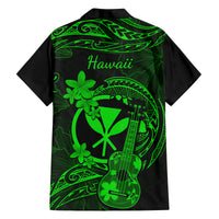 Hawaii Family Matching Off Shoulder Long Sleeve Dress and Hawaiian Shirt Ukulele Mix Polynesian Plumeria Green Version LT14 - Polynesian Pride